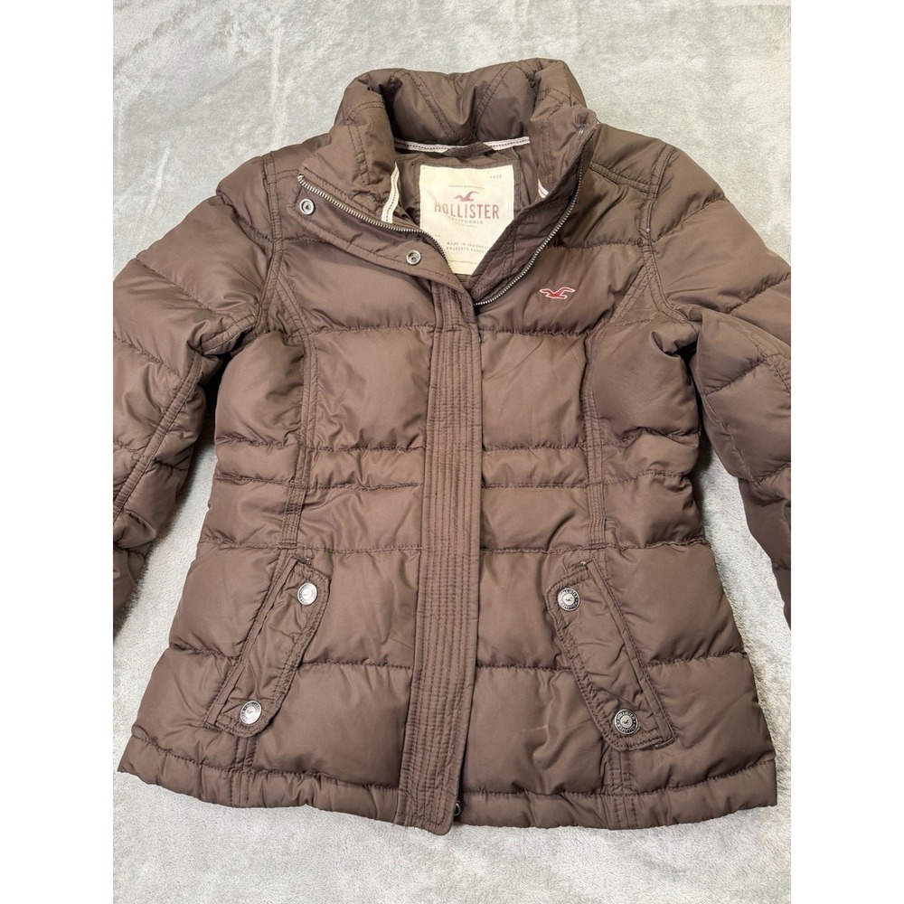Rare VTG Y2K Hollister Brown Down Puffer Jacket Size L READ